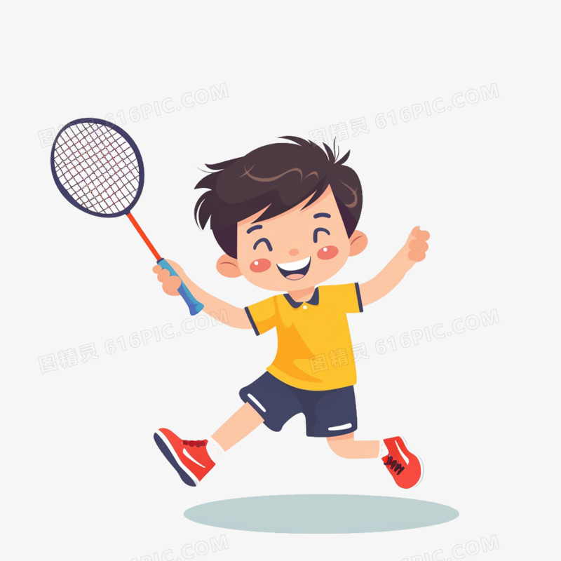 可爱卡通男孩打羽毛球免抠元素