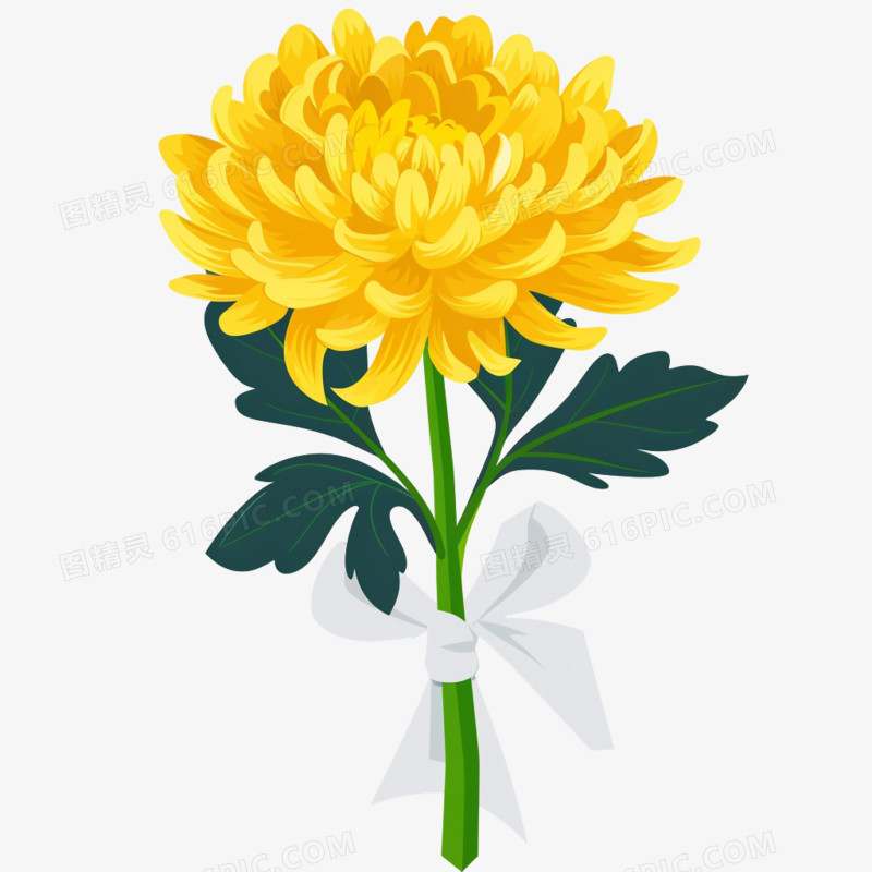 清明节扫墓一枝黄色菊花卡通免抠元素