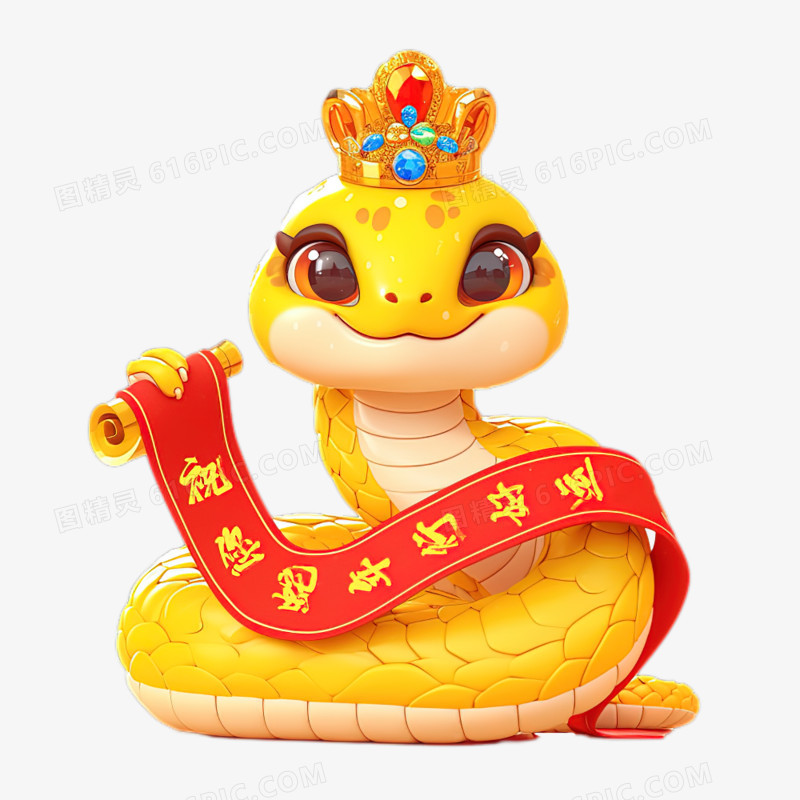 金色中国春节蛇年IP卡通形象免抠元素