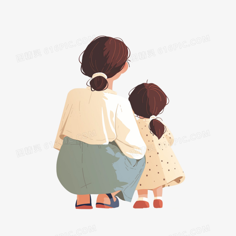 插画母亲和孩子背影免抠元素