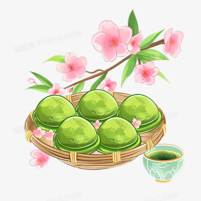 清明节传统美食青团手绘插画风免抠元素