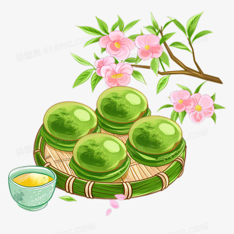 清明节传统美食青团手绘插画风免抠元素