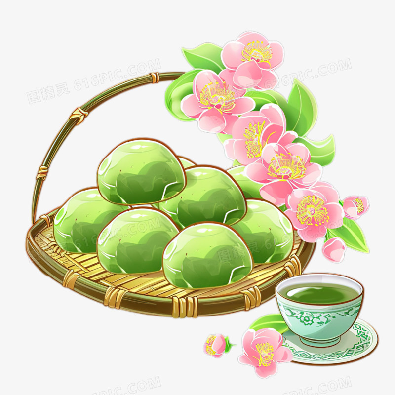 清明节传统美食青团手绘插画风免抠元素