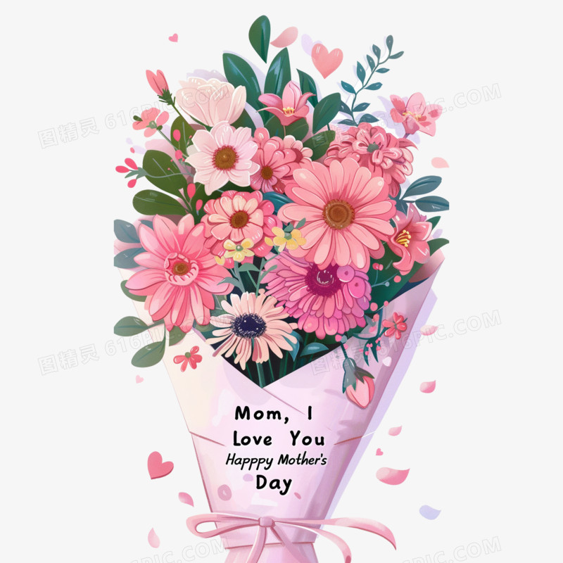 粉色康乃馨花束母亲节鲜花礼物免抠元素