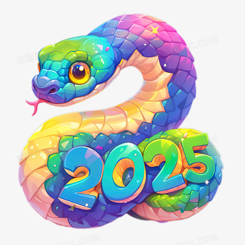 炫彩蛇年创意数字2025卡通元素