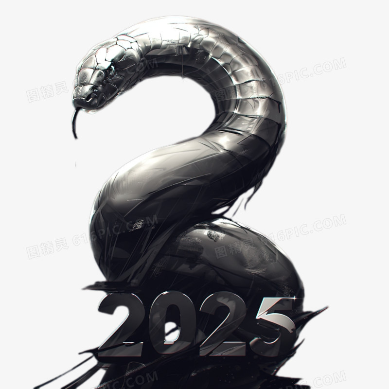 黑色蛇年创意数字2025卡通元素