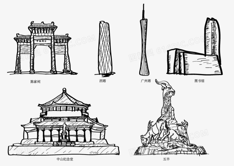 著名建筑矢量线图