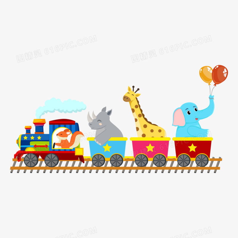 矢量小动物坐火车免抠元素