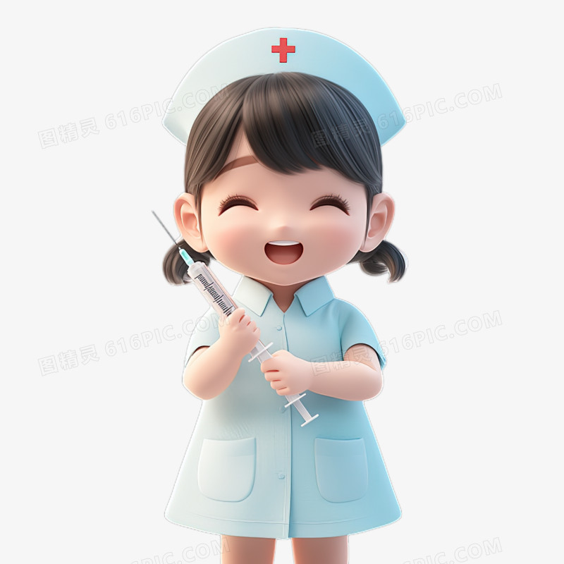 可爱卡通Q版3D护士拿着针筒免抠元素