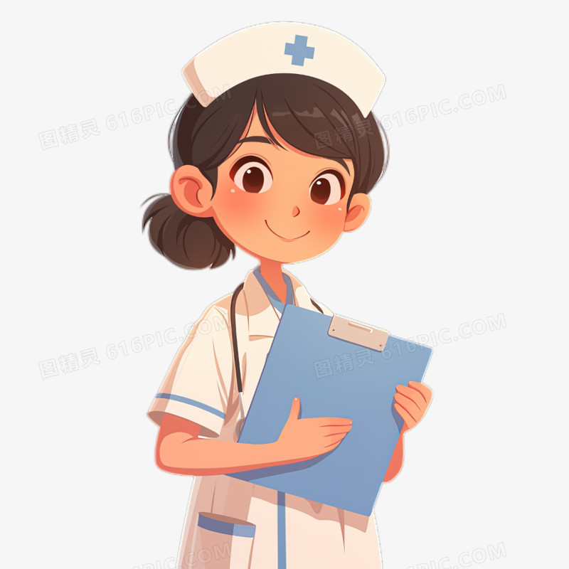 医疗人像护士抱着文件夹卡通元素