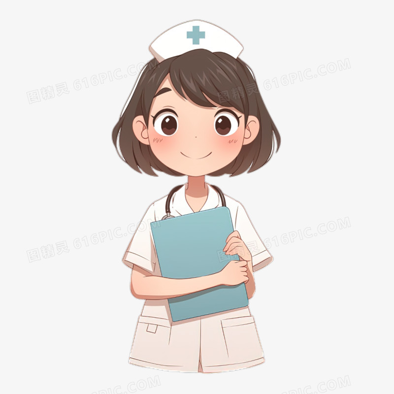 医疗人像护士抱着文件夹卡通元素