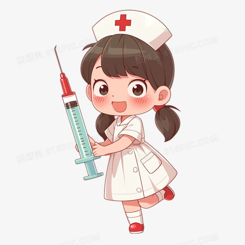 可爱卡通Q版护士拿着针筒免抠元素