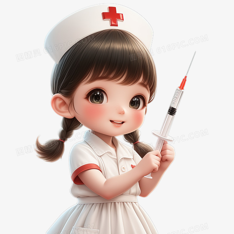 可爱卡通Q版3D护士拿着针筒免抠元素