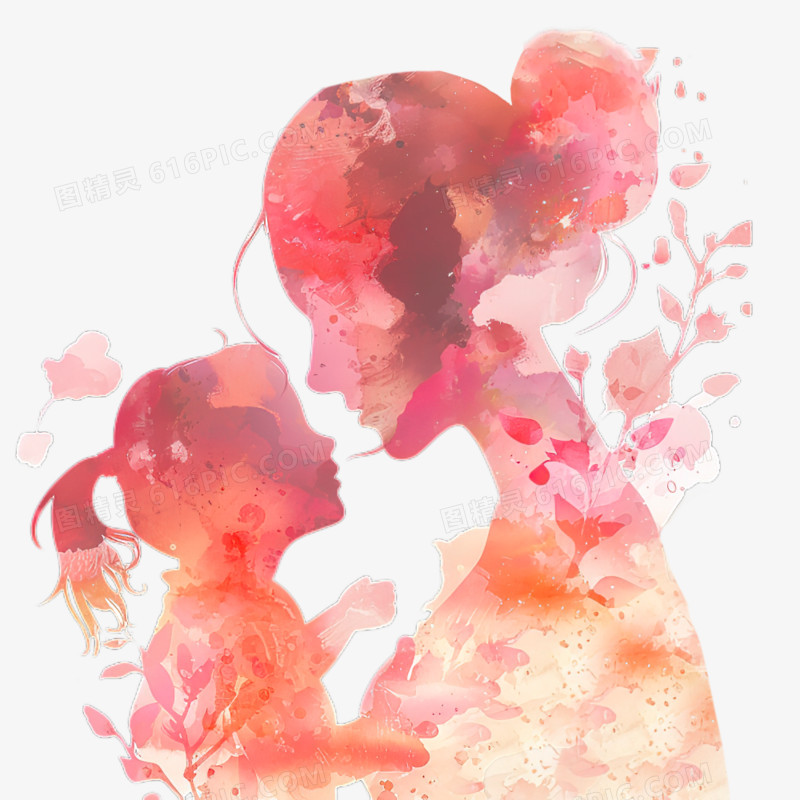 母亲节妈妈和孩子剪影免抠元素