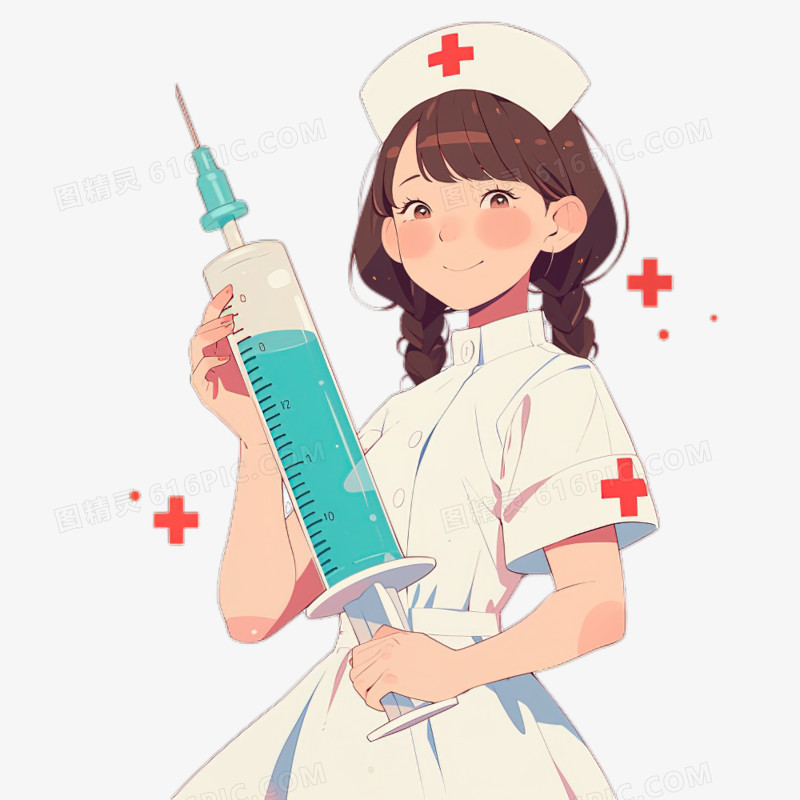 可爱卡通护士拿着针筒免抠元素