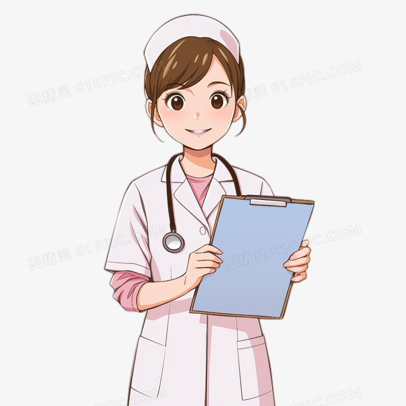 手绘医疗人像护士抱着文件夹卡通元素