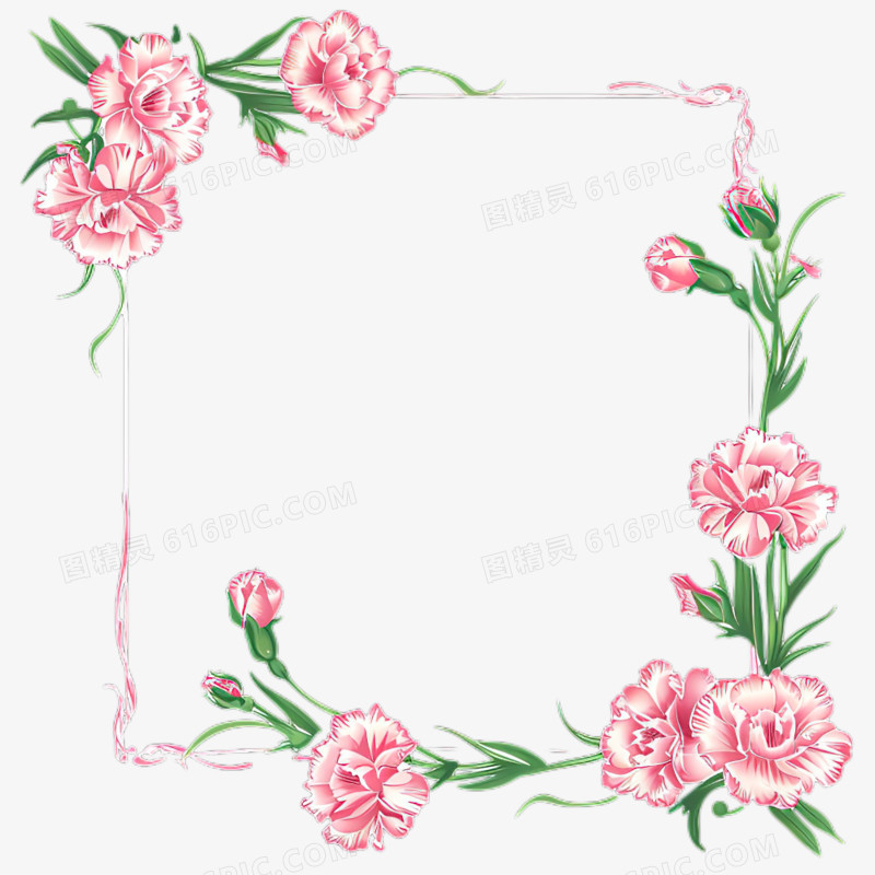 母亲节粉色康乃馨鲜花小清新边框元素