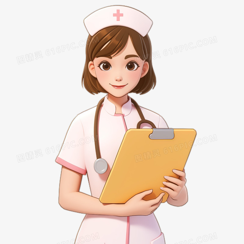 卡通医疗人像护士抱着文件夹免抠元素