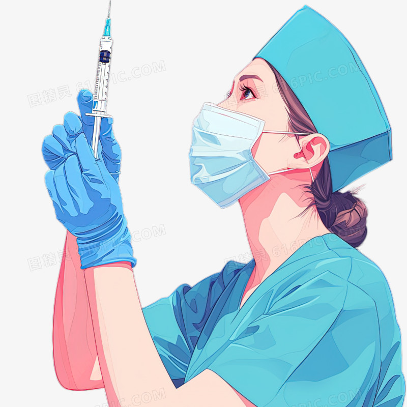 仔细检查针筒的护士医生卡通形象免抠元素