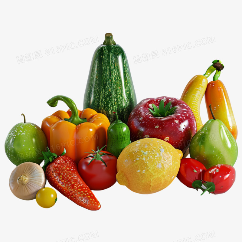 3D立体蔬菜水果堆美味免抠元素