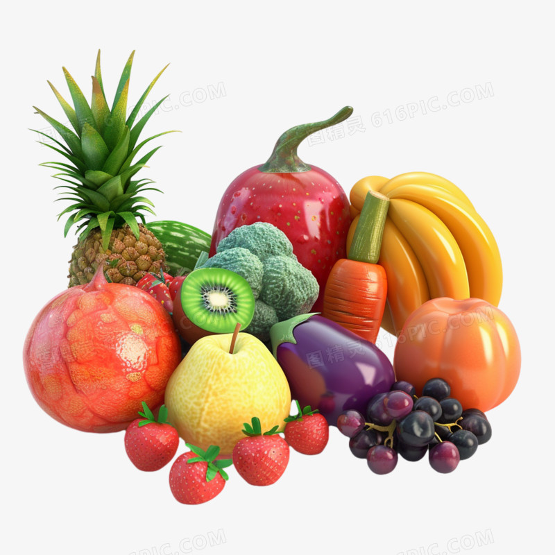 3D立体蔬菜水果堆营养免抠元素