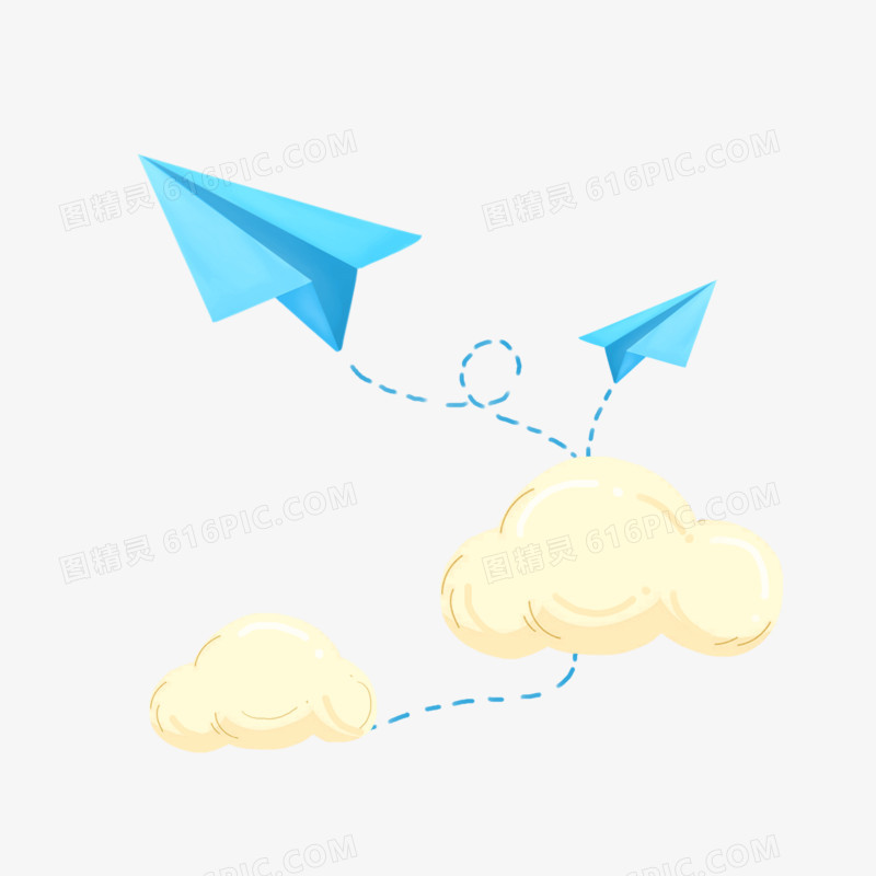 卡通纸飞机云朵插画免抠元素