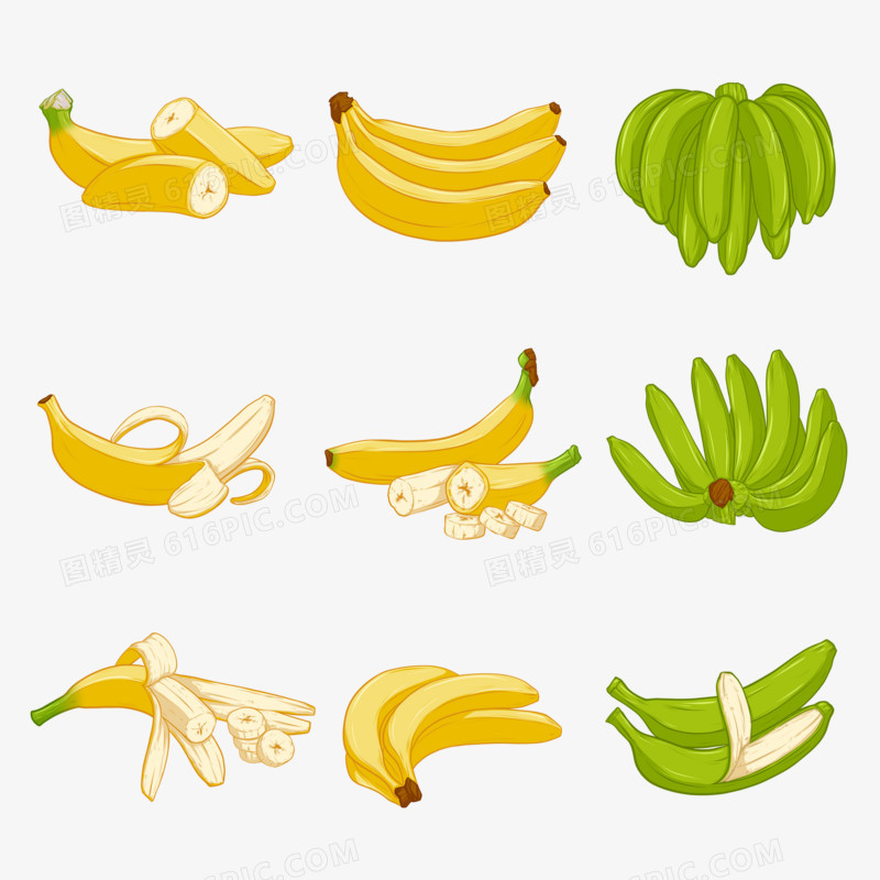 一组手绘风香蕉插画套图