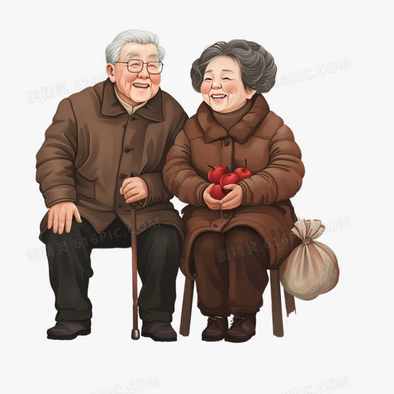 幸福大笑老年夫妻免抠元素
