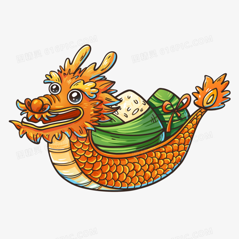 手绘国潮端午节之龙舟与粽子