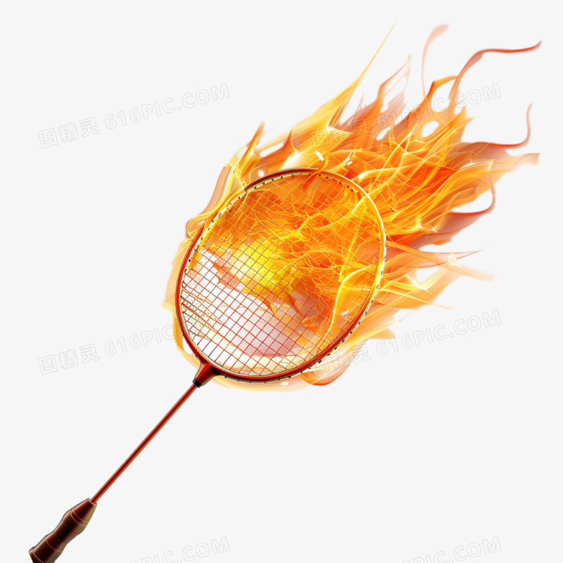 3D羽毛球拍运动火焰免抠元素