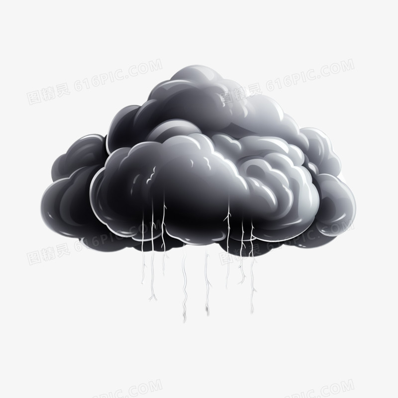 插画风雷雨天气黑色乌云雨滴免抠元素