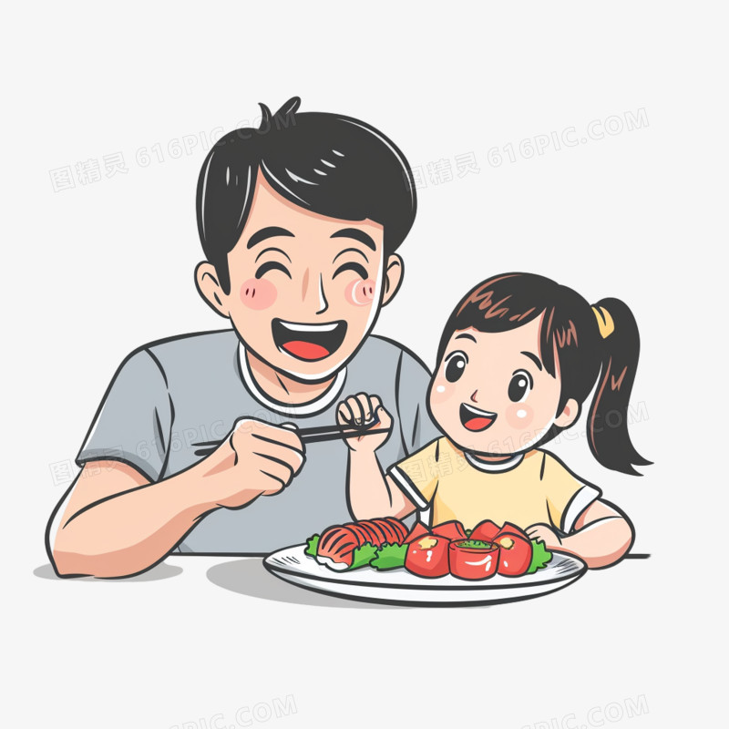 爸爸和孩子吃饭童年免抠元素
