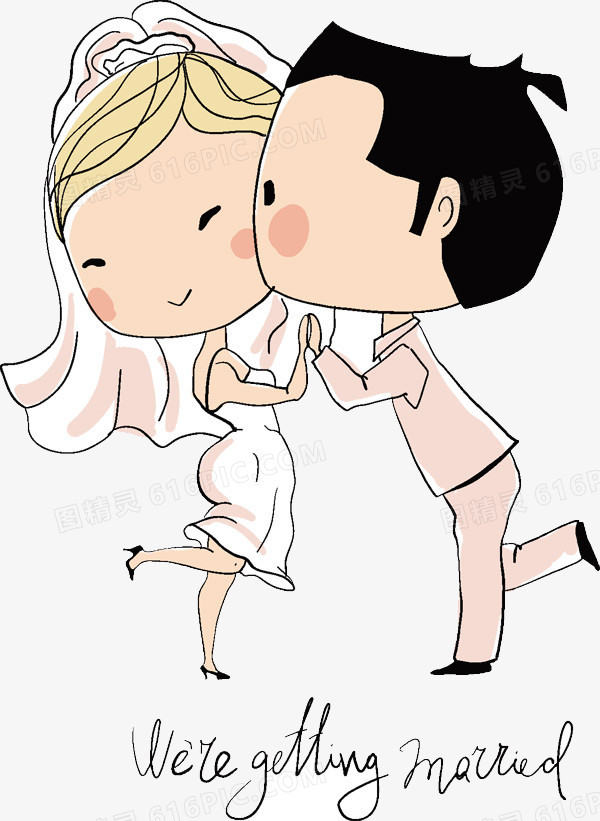 卡哇伊 韩国风 手绘 结婚 幸福 婚纱 粉色
