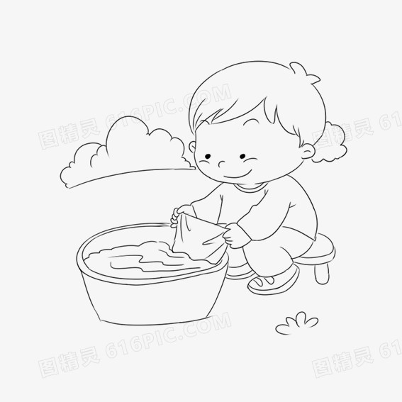 洗衣服手绘小男孩小男孩洗衣服图精灵为您提供水滴娃娃洗衣服免费下载