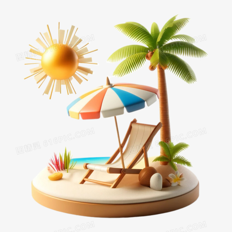 3D立体卡通夏日椰子树免抠元素