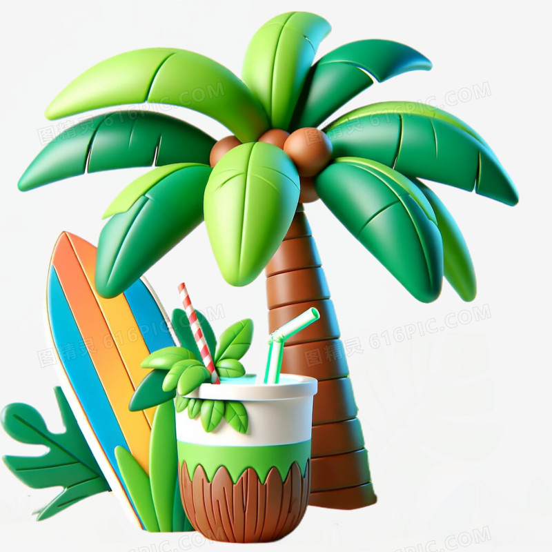 3D立体卡通夏日椰子树免抠元素