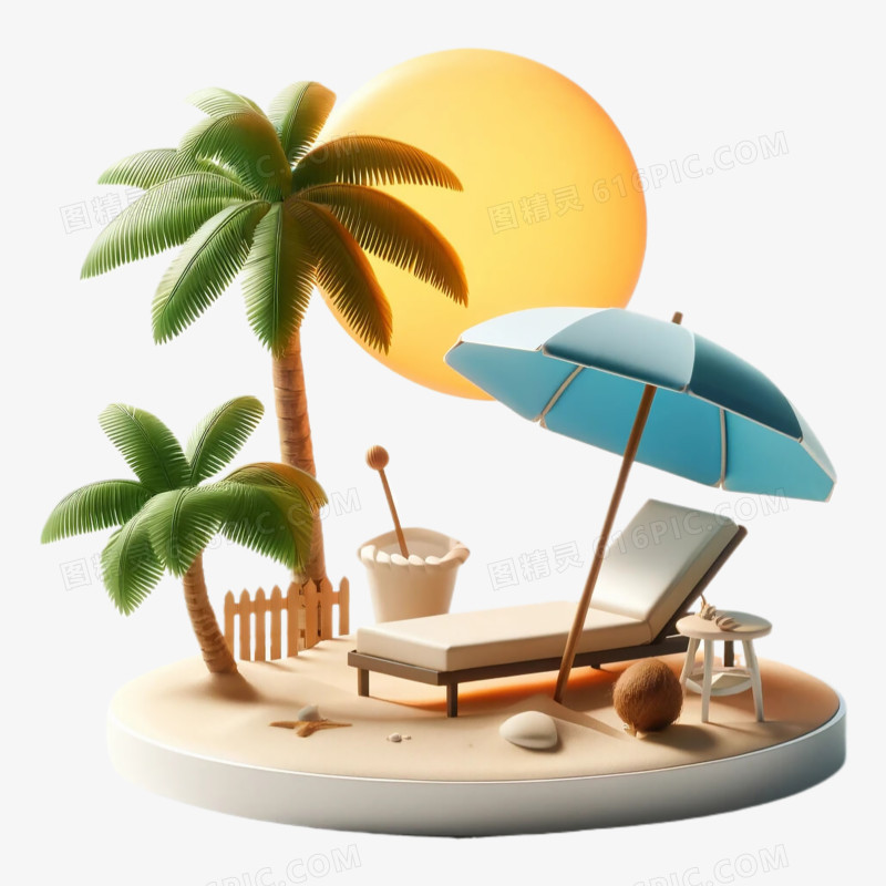 3D立体卡通夏日椰子树免抠元素