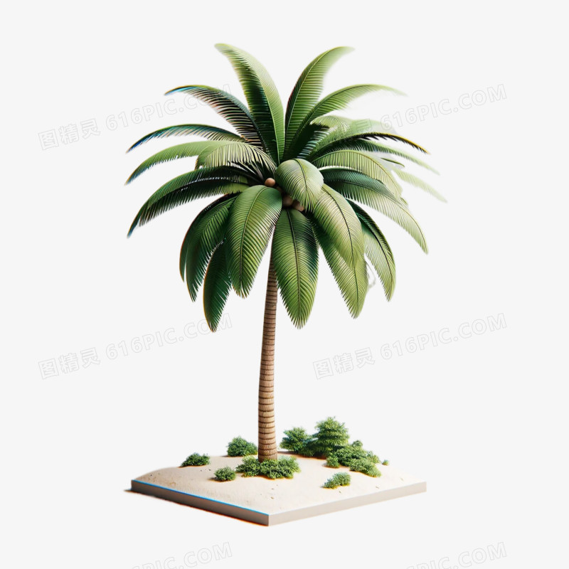 3D立体卡通夏日椰子树免抠元素