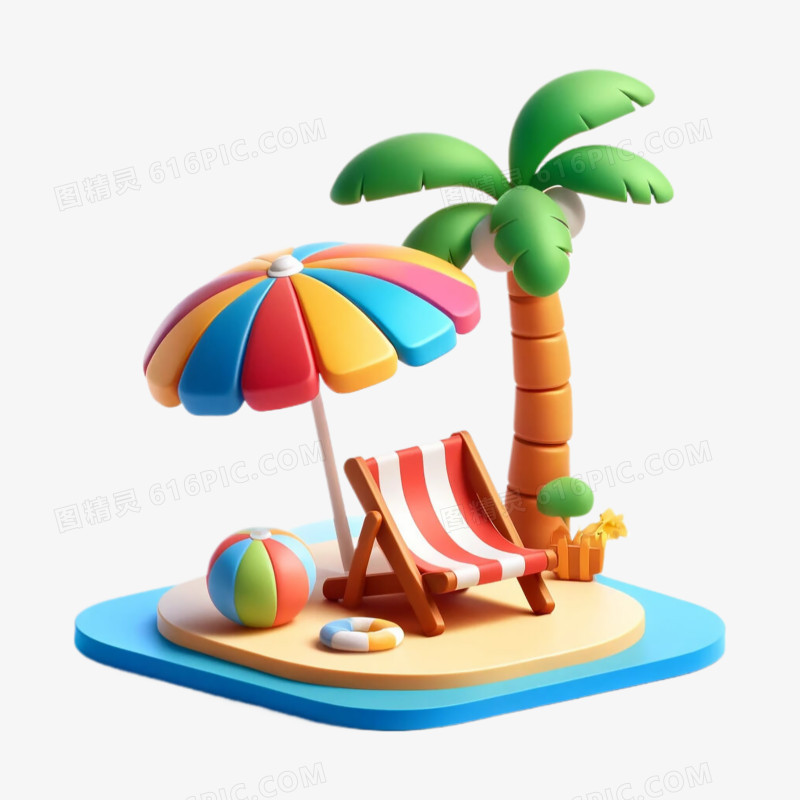 3D立体卡通夏日椰子树免抠元素