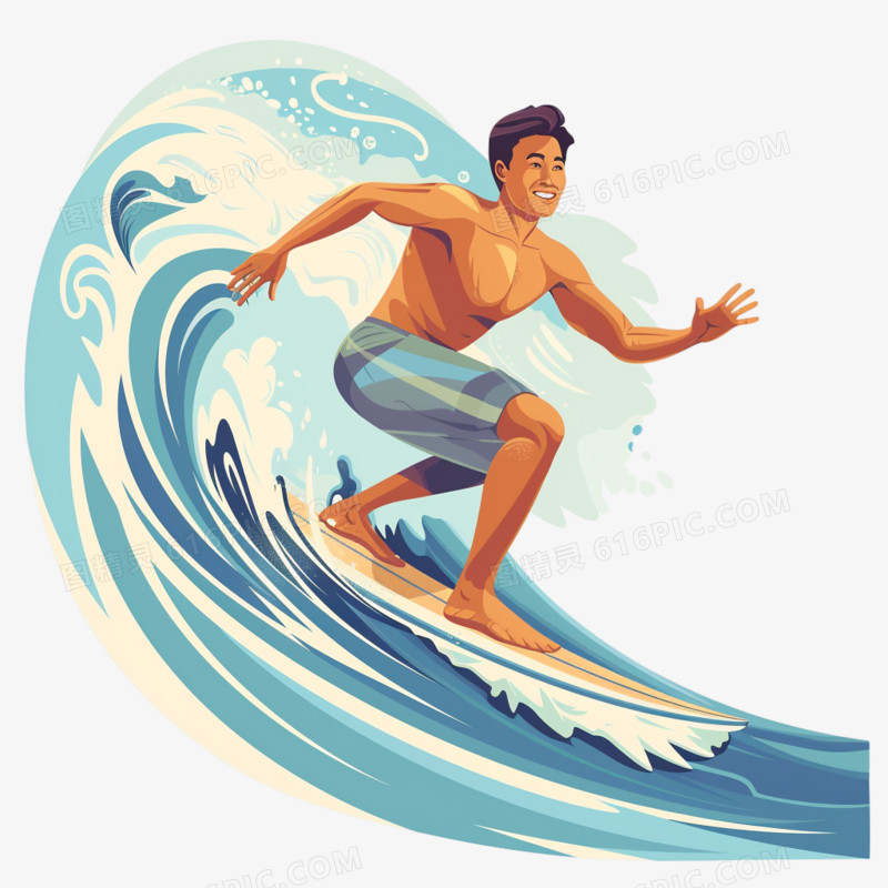单人冲浪运动免抠元素