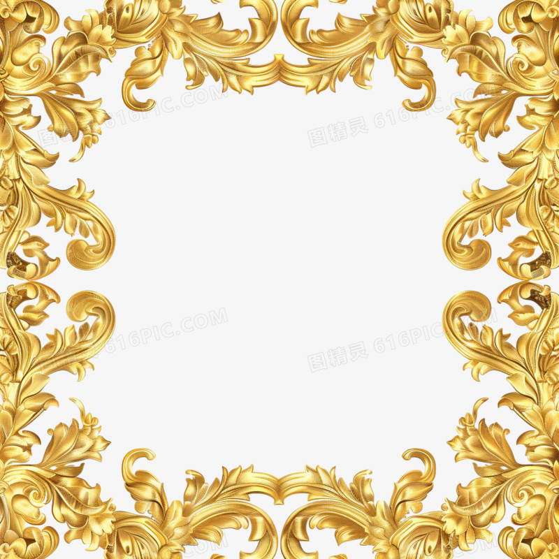 金色花纹欧式装饰边框免抠元素