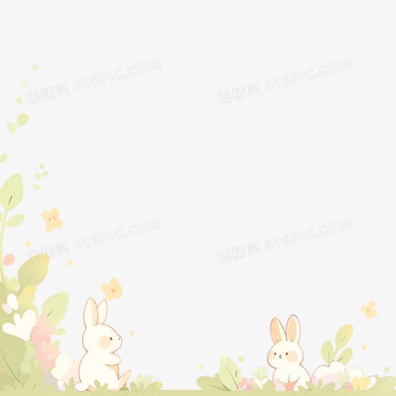 插画小兔子边框免抠素材