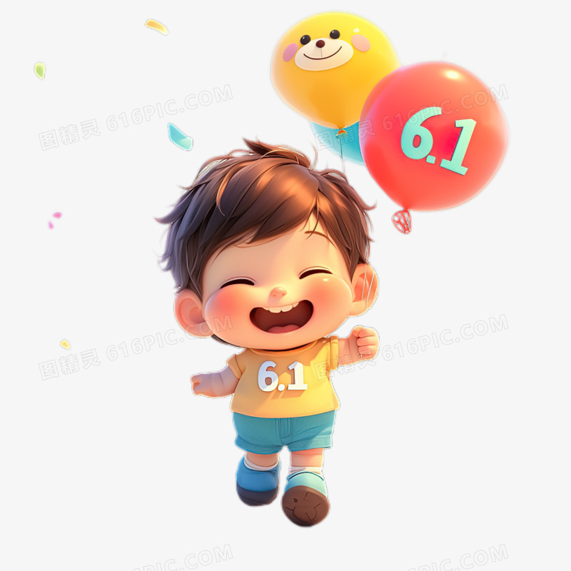 卡通手绘儿童节拿着气球的可爱男孩免抠元素