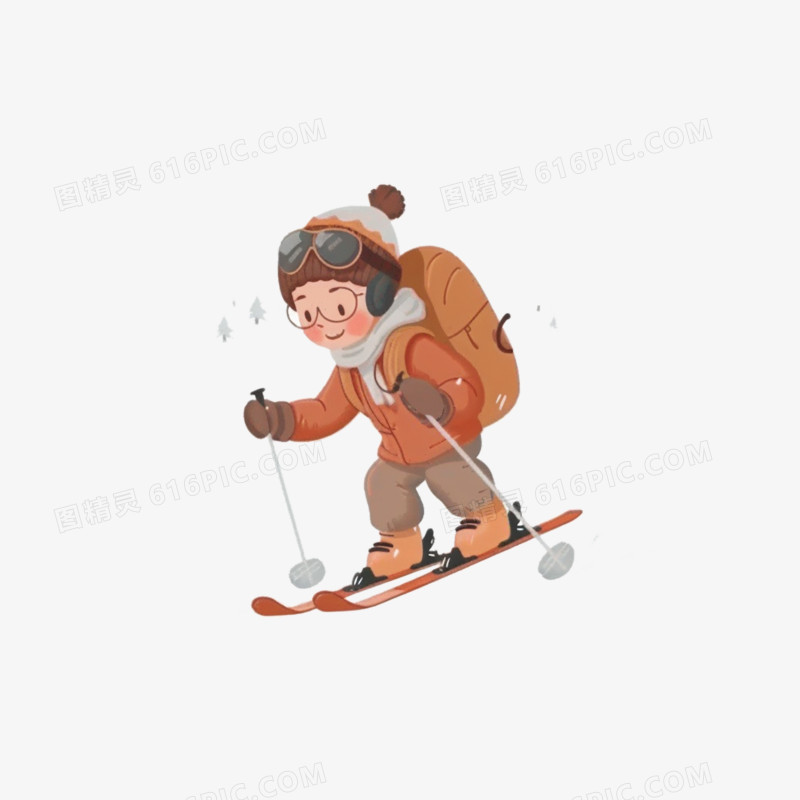 卡通风格滑雪的男孩元素