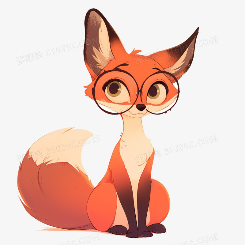 卡通风可爱的戴眼镜的小狐狸免抠元素