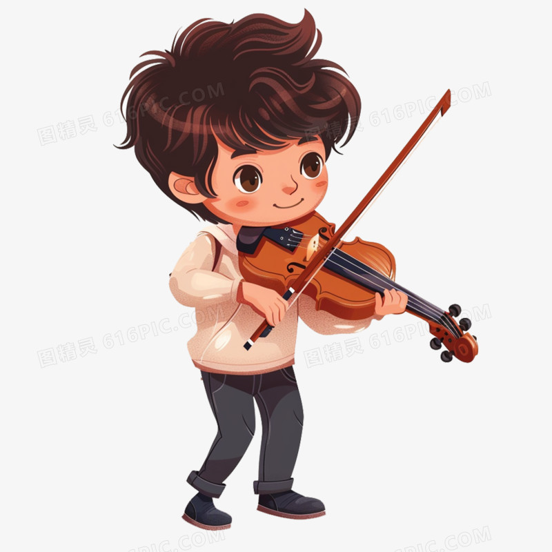 可爱男孩在练习拉小提琴元素