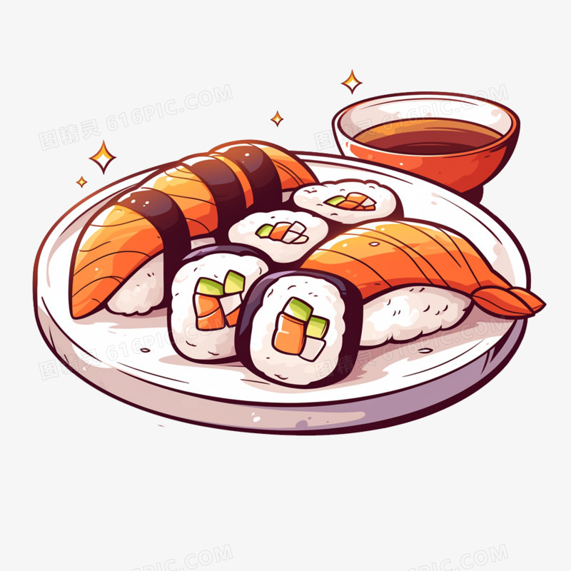 卡通风食物国外特色美食日本寿司免抠元素