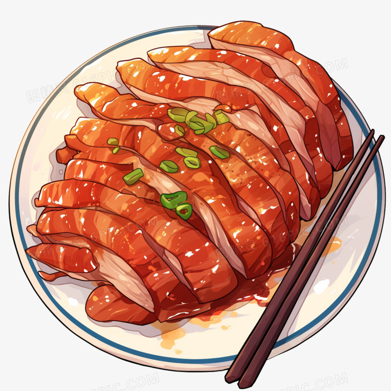 卡通风食物八大菜系鲁菜北京烤鸭免抠元素