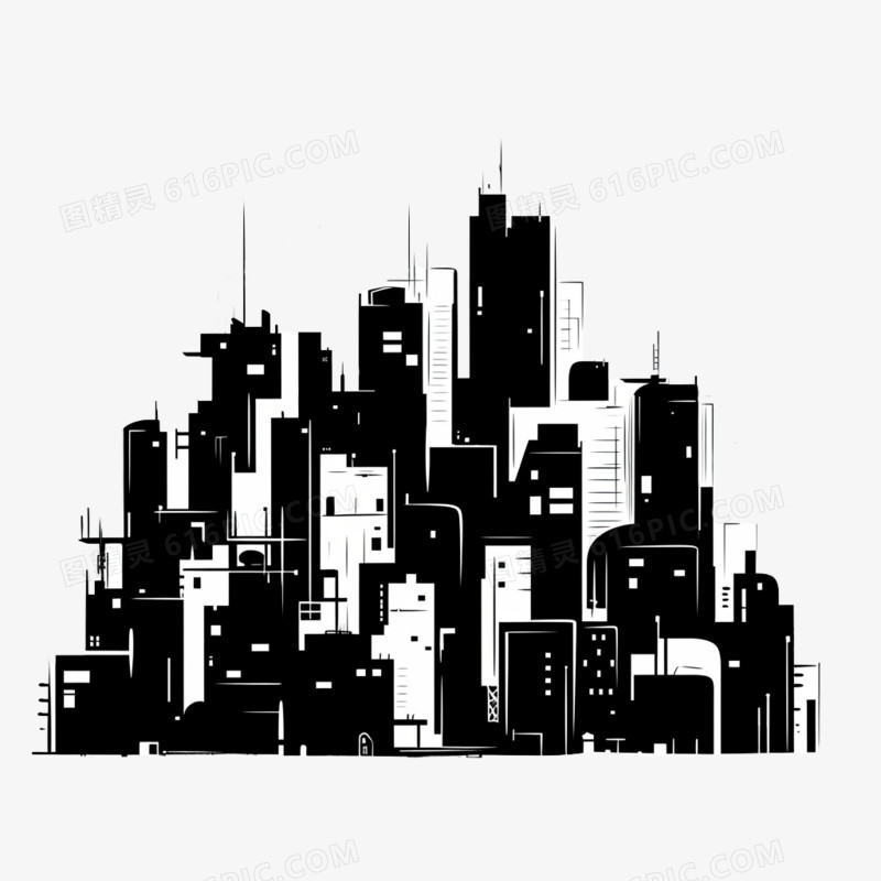卡通风建筑城市黑色剪影免抠元素