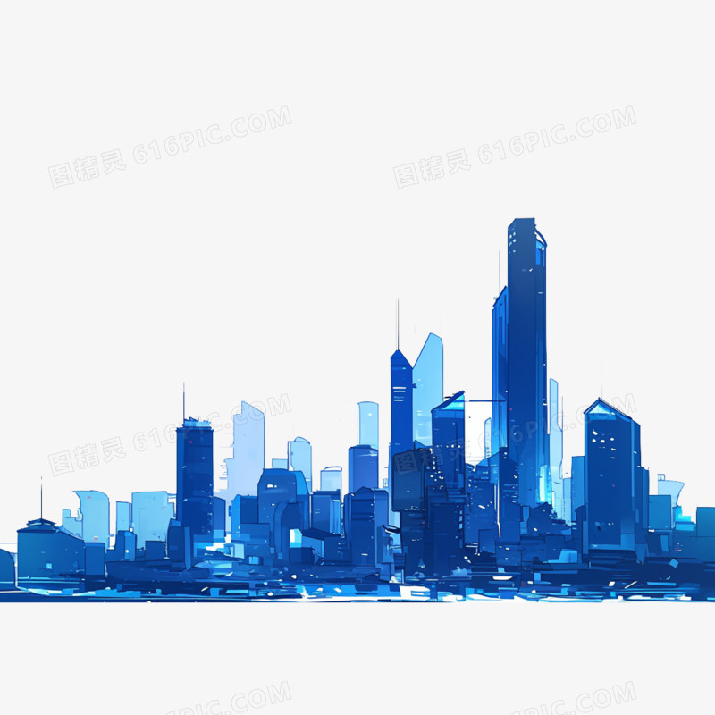 卡通风建筑城市蓝色剪影免抠元素